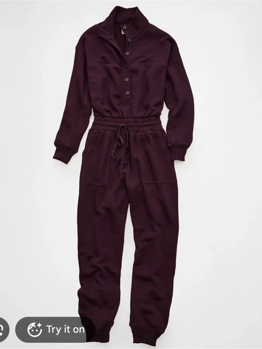 American Eagle Outfitters Maroon Henley Drawstring Jumpsuit